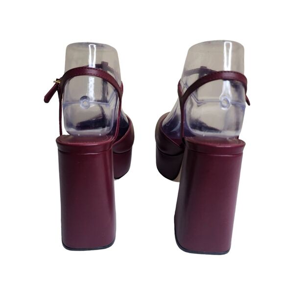 NWOB Larroude Pixie women's wine red leather platform chunky heel sandals Sz 7 - Picture 6 of 11